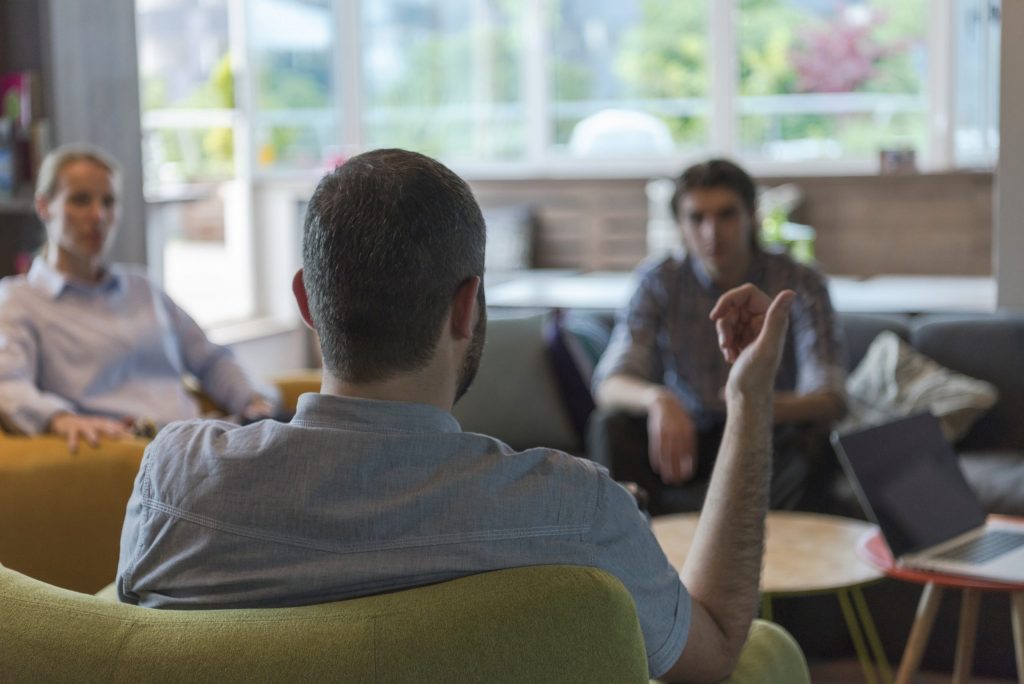 Group discussion in a relaxed setting.