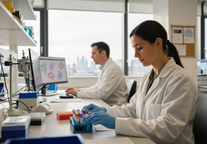 CMV vaccine research: UK scientists studying samples in a laboratory to help kidney transplant patients